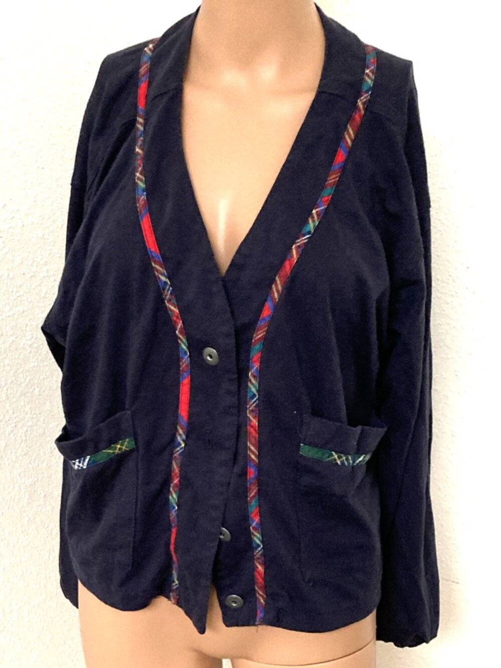 Vintage En Chante Women's S Black Cardigan Sweater V Neck Long Sleeve Button